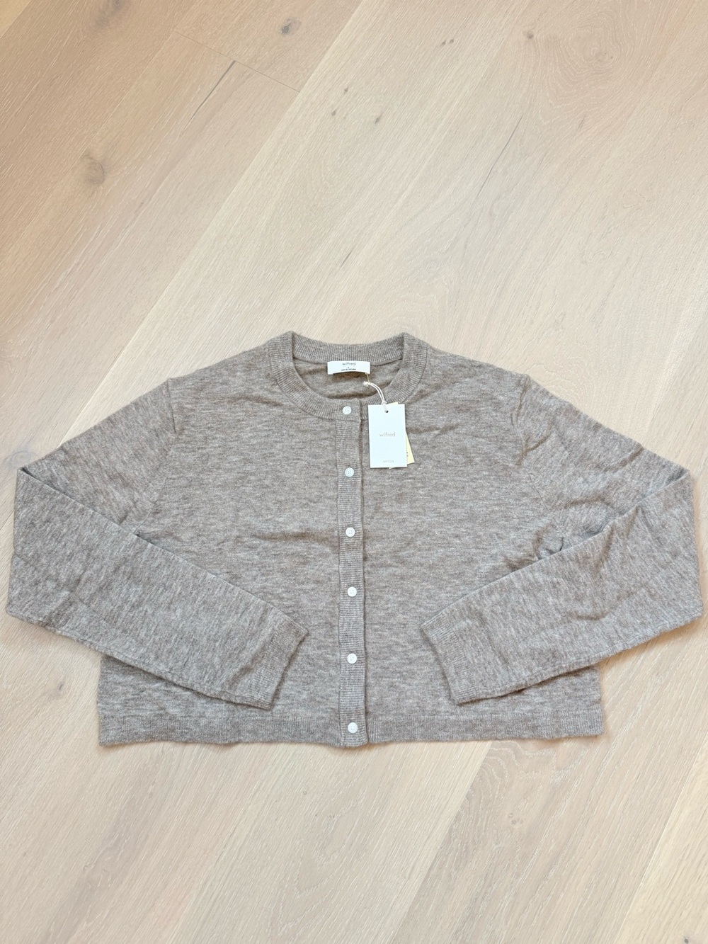 Aritzia Wilfred Sicily Cardigan in Heather Nomad Taupe, size Small